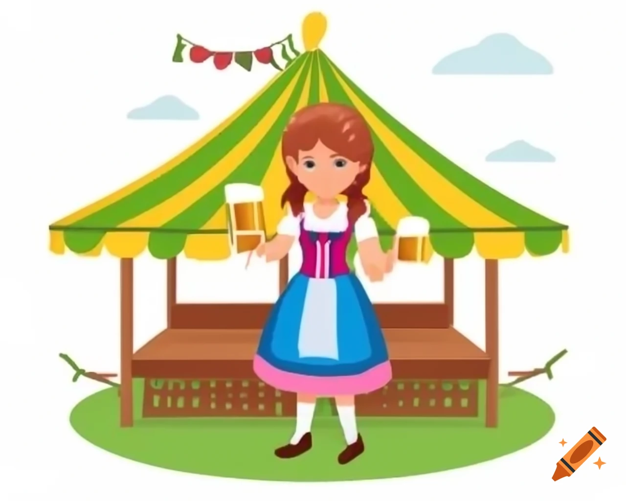 Bavarian girl holding beer in Oktoberfest tent