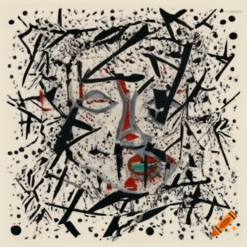 Abstract stylized face in particles grid with geometric lines inspired ...