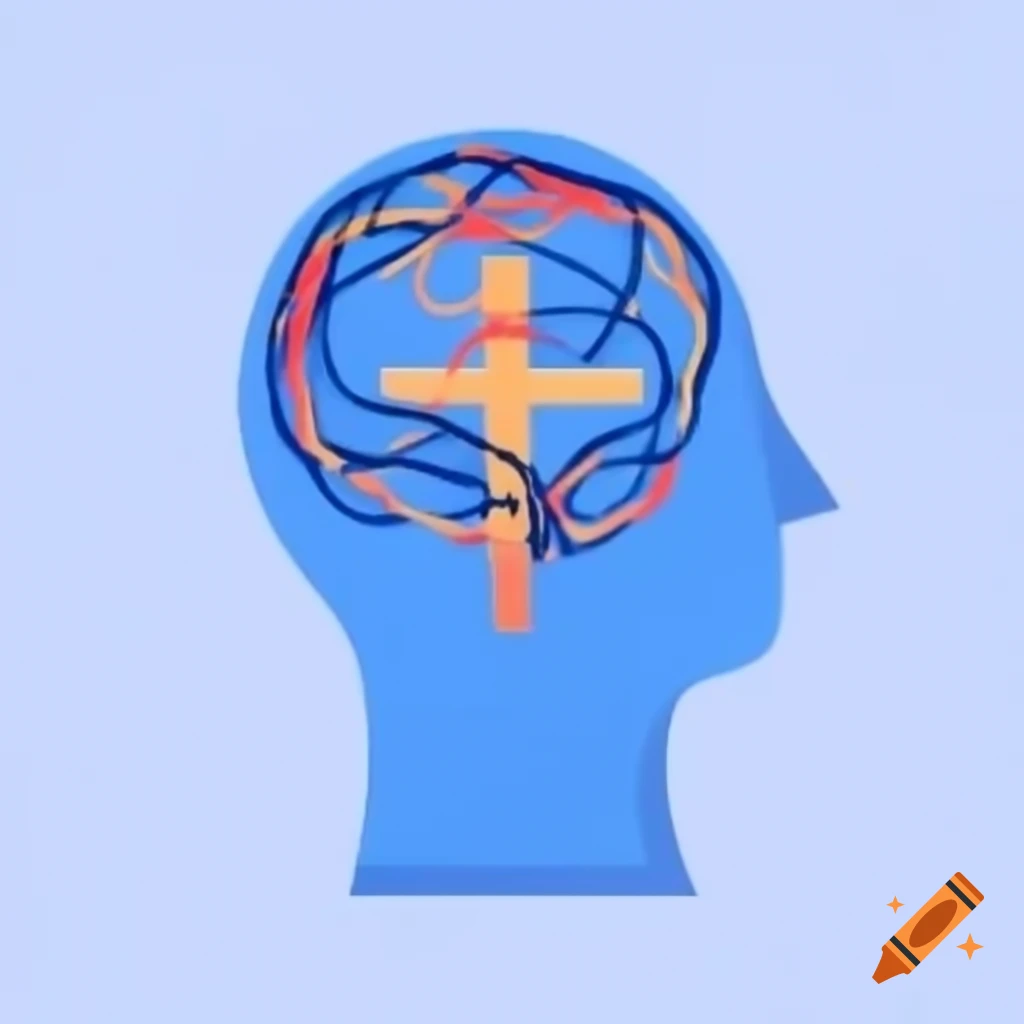 Conceptual image of human mind with cross symbol