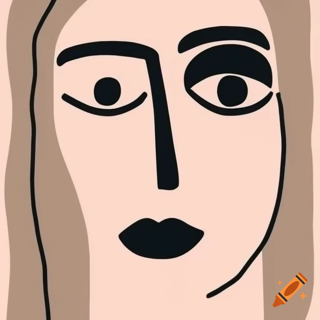 Abstract minimalist stylized face in grid with black geometric lines on ...
