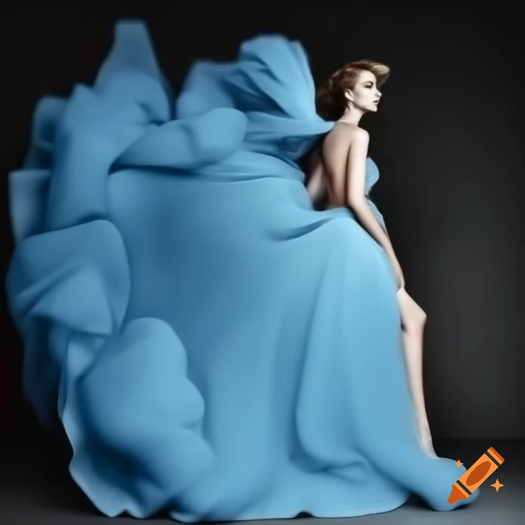 Supermodel in elegant light blue evening gown