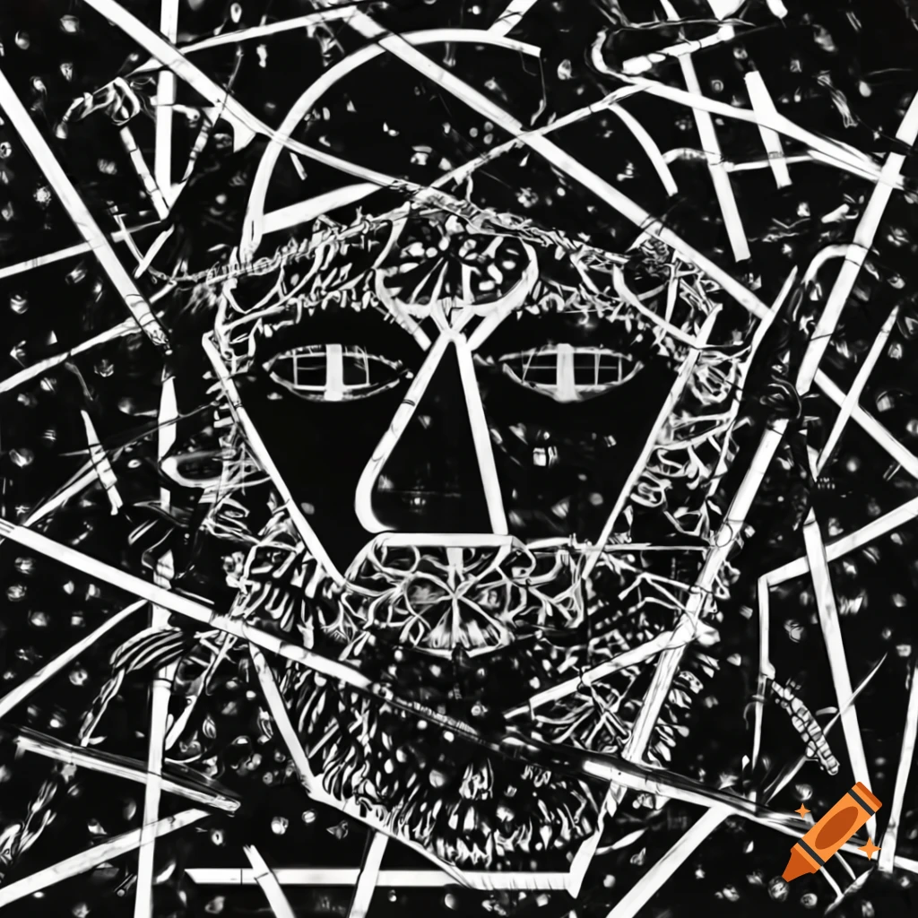 Abstract stylized face in particles grid with geometric lines inspired ...
