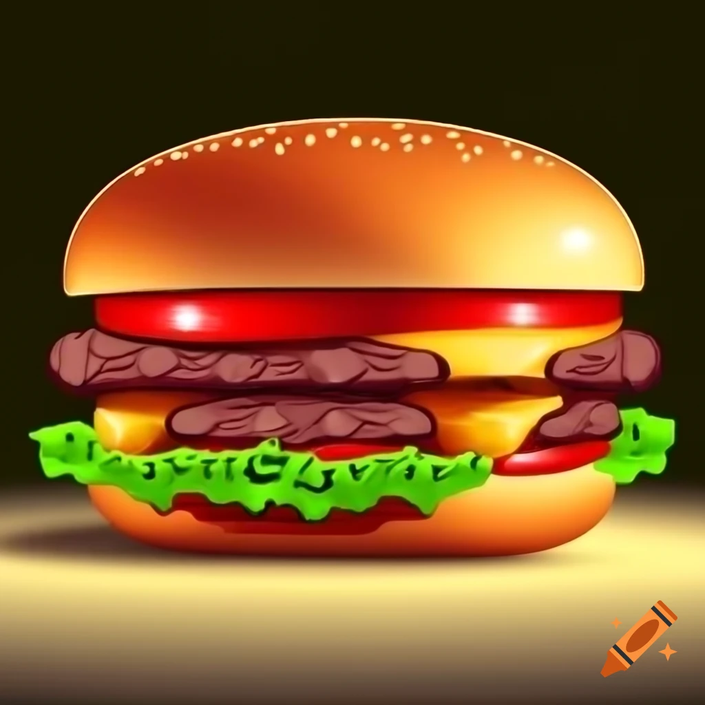 Photorealistic close-up of a juicy cheeseburger with vibrant toppings