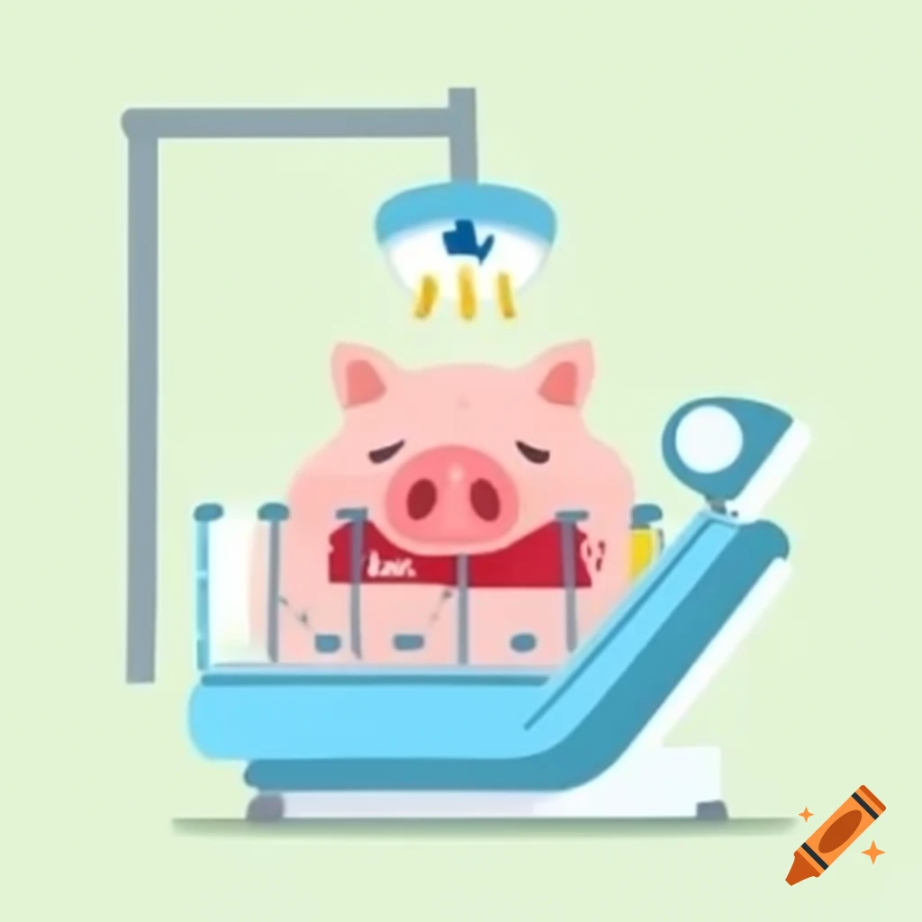 Male pig in dentist office with swollen face due to tooth issue