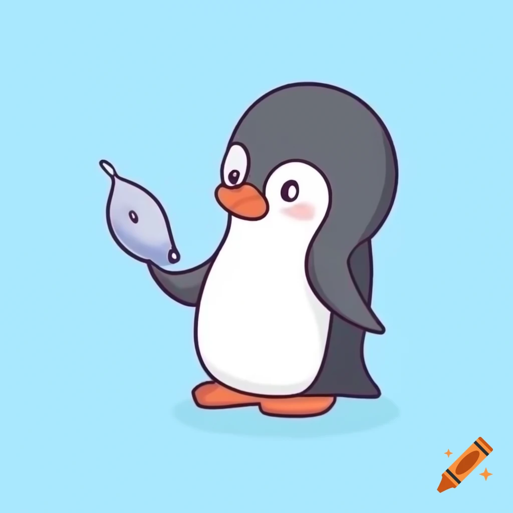 Cute penguin holding a fish in its flipper