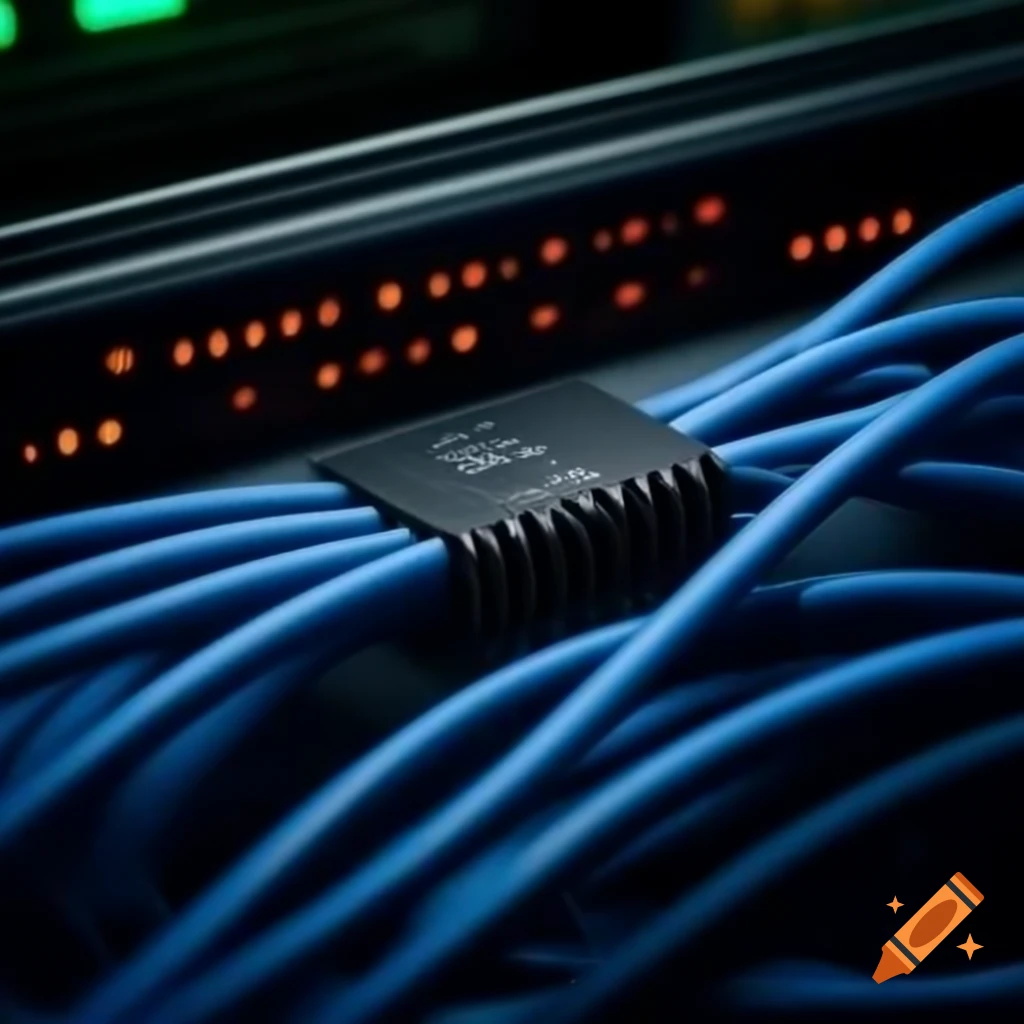 Close-up of blue internet LAN cables connected to a server