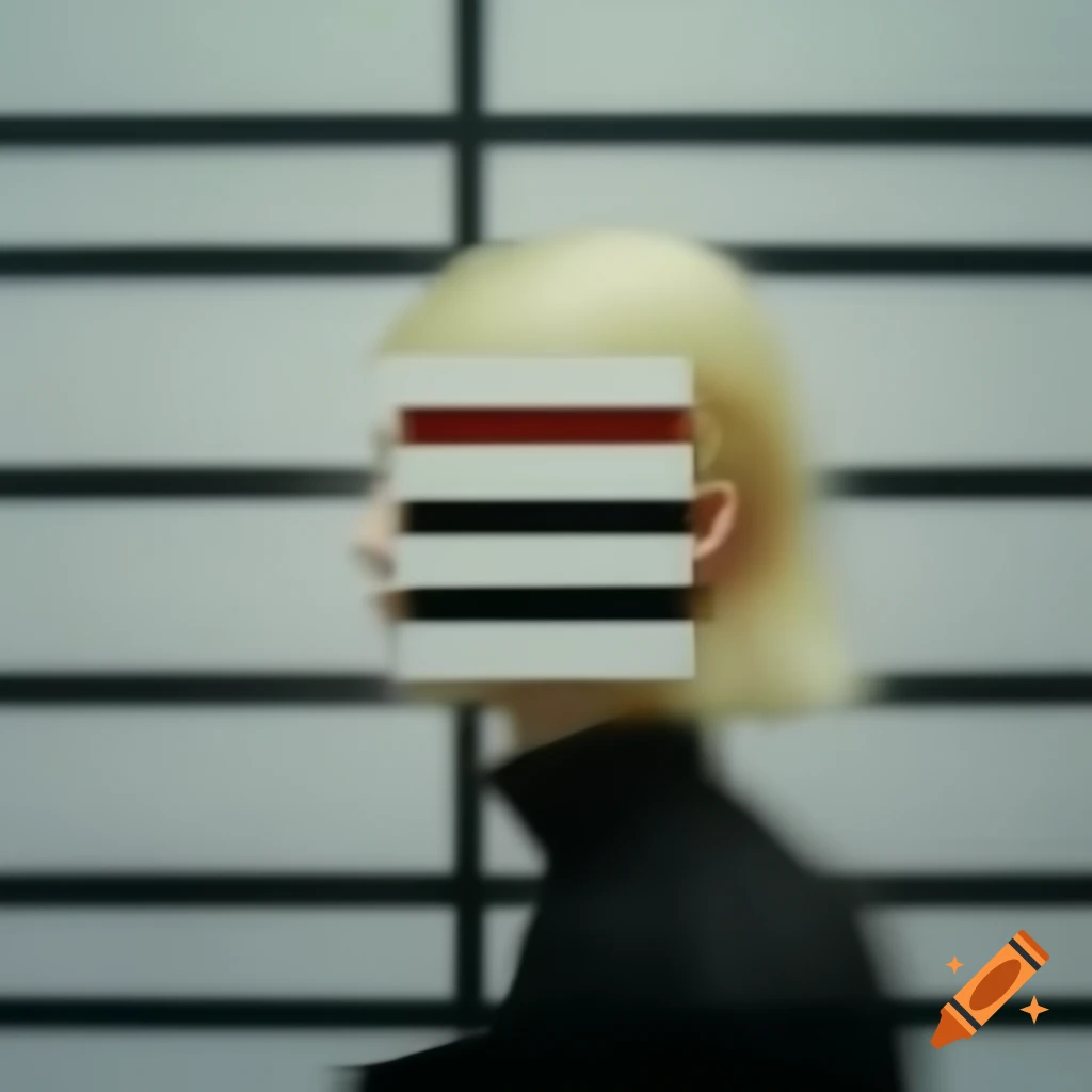 Abstract blurred face of a woman with geometric patterns and charcoal rectangles