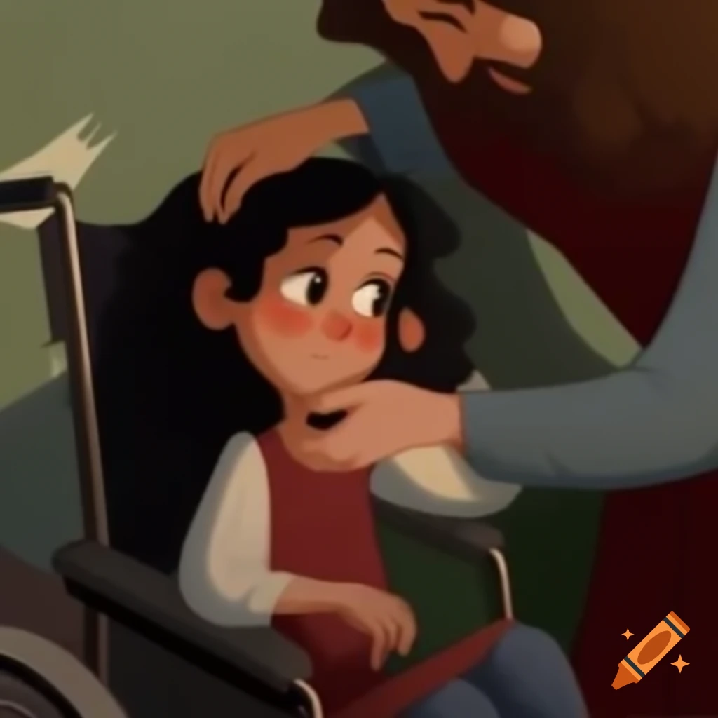 Girl with long black hair transitioning from wheelchair to rug
