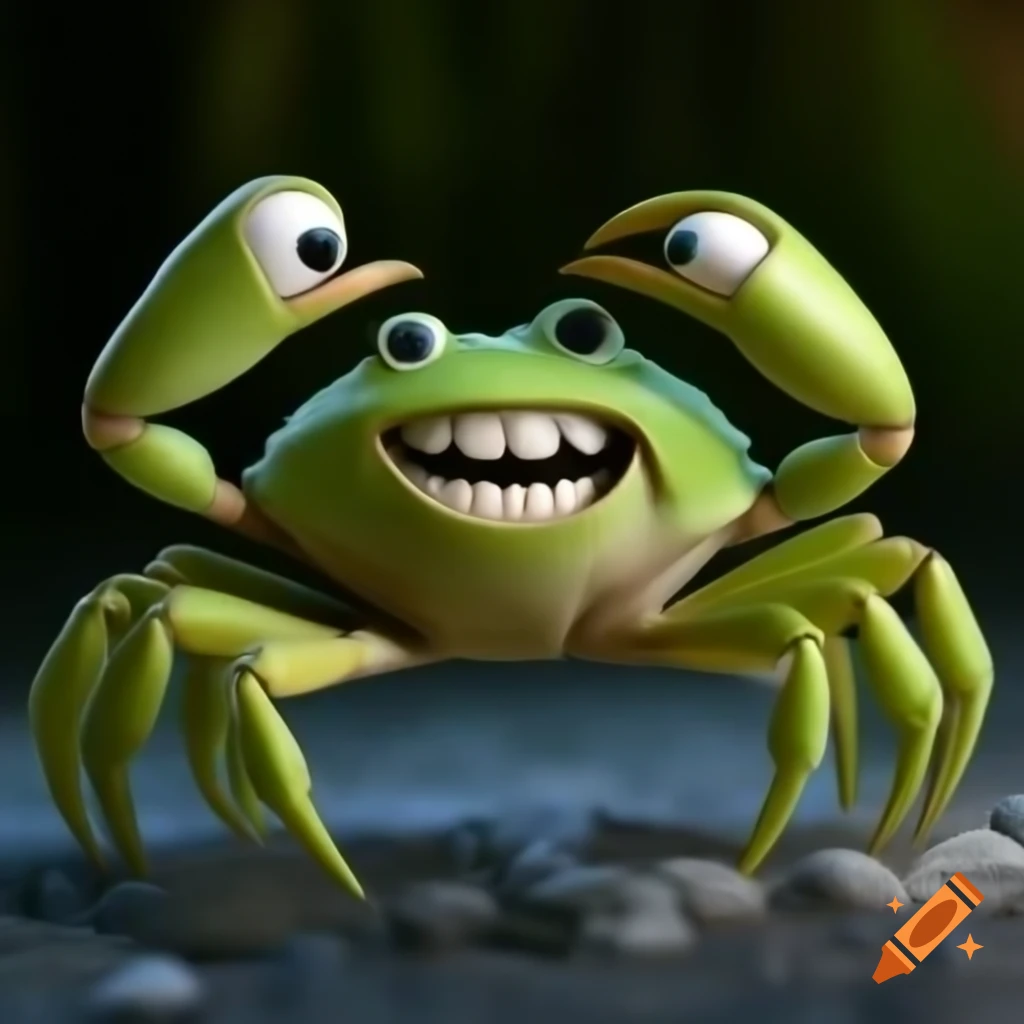 Invasive green crab with three eye stalks resembling an alien