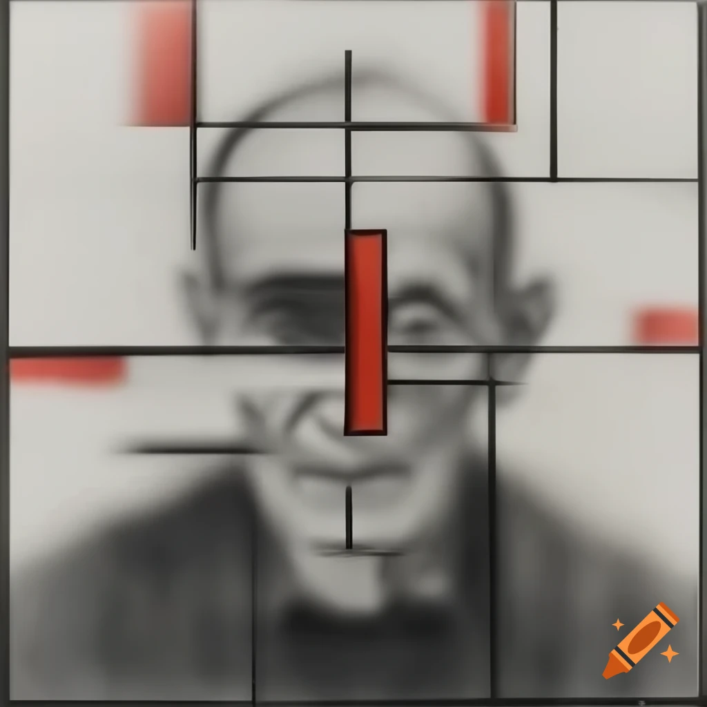 Abstract blurred charcoal face of an old man in stylized geometric grid