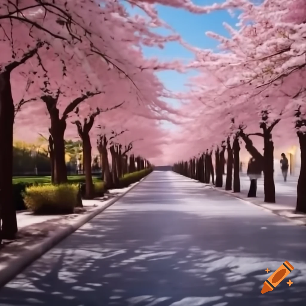 Blossoming acacia trees in a tranquil setting