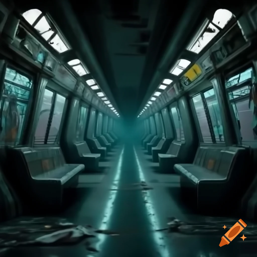2D illustration of a cyberpunk abandoned subway