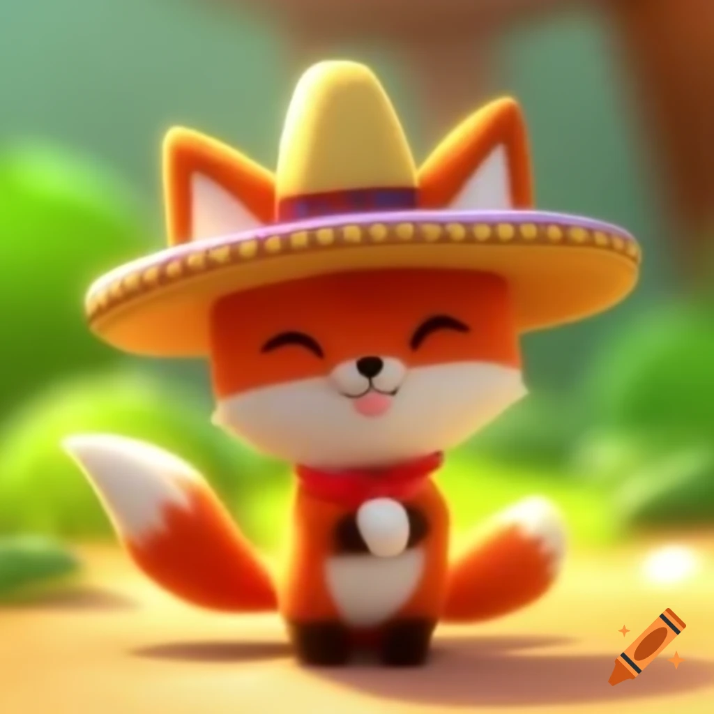 Cute fox wearing a sombrero