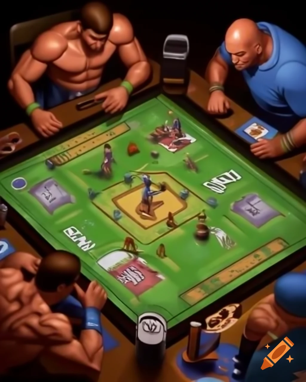 Poster for board game competition 'Clash of Titans' with two people ready to compete