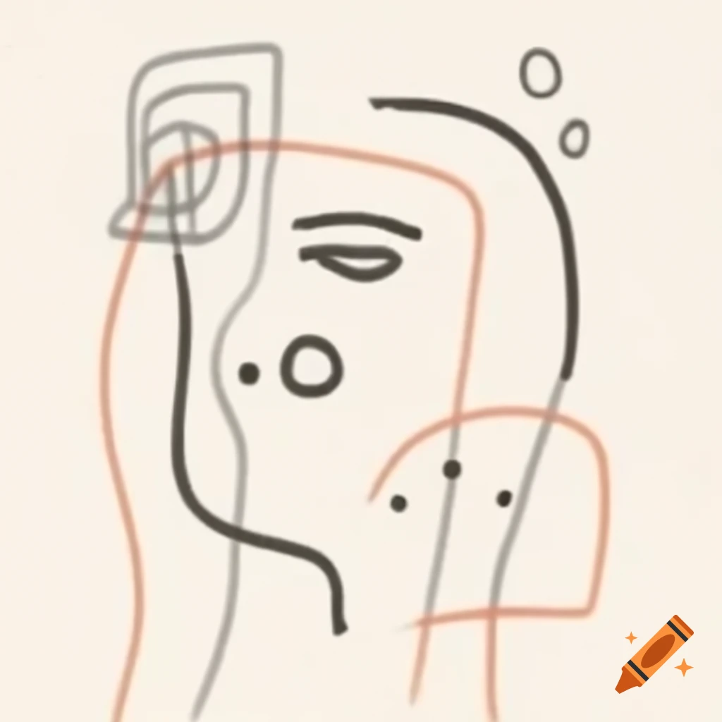Abstract doodle line drawing of a speaking face with geometric and watercolor elements