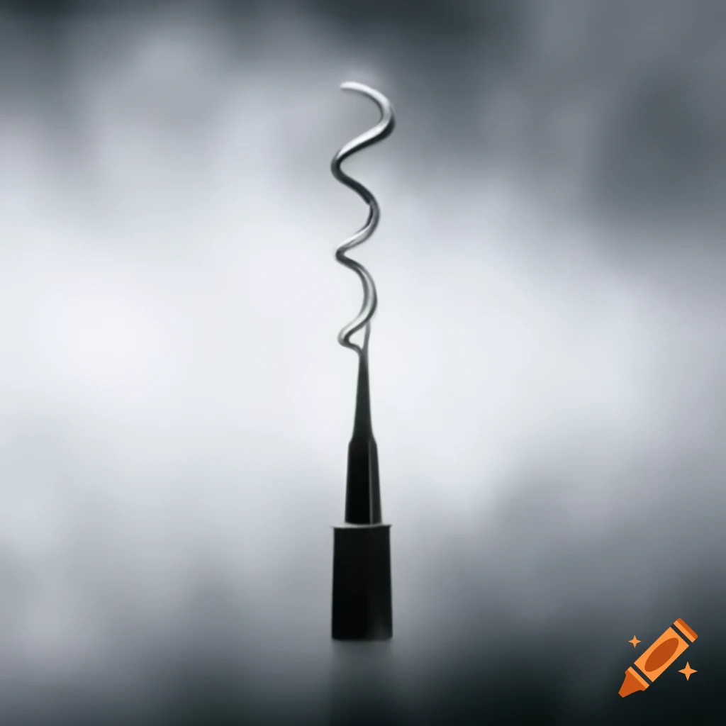 Abstract metal needle surrounded by silver fog