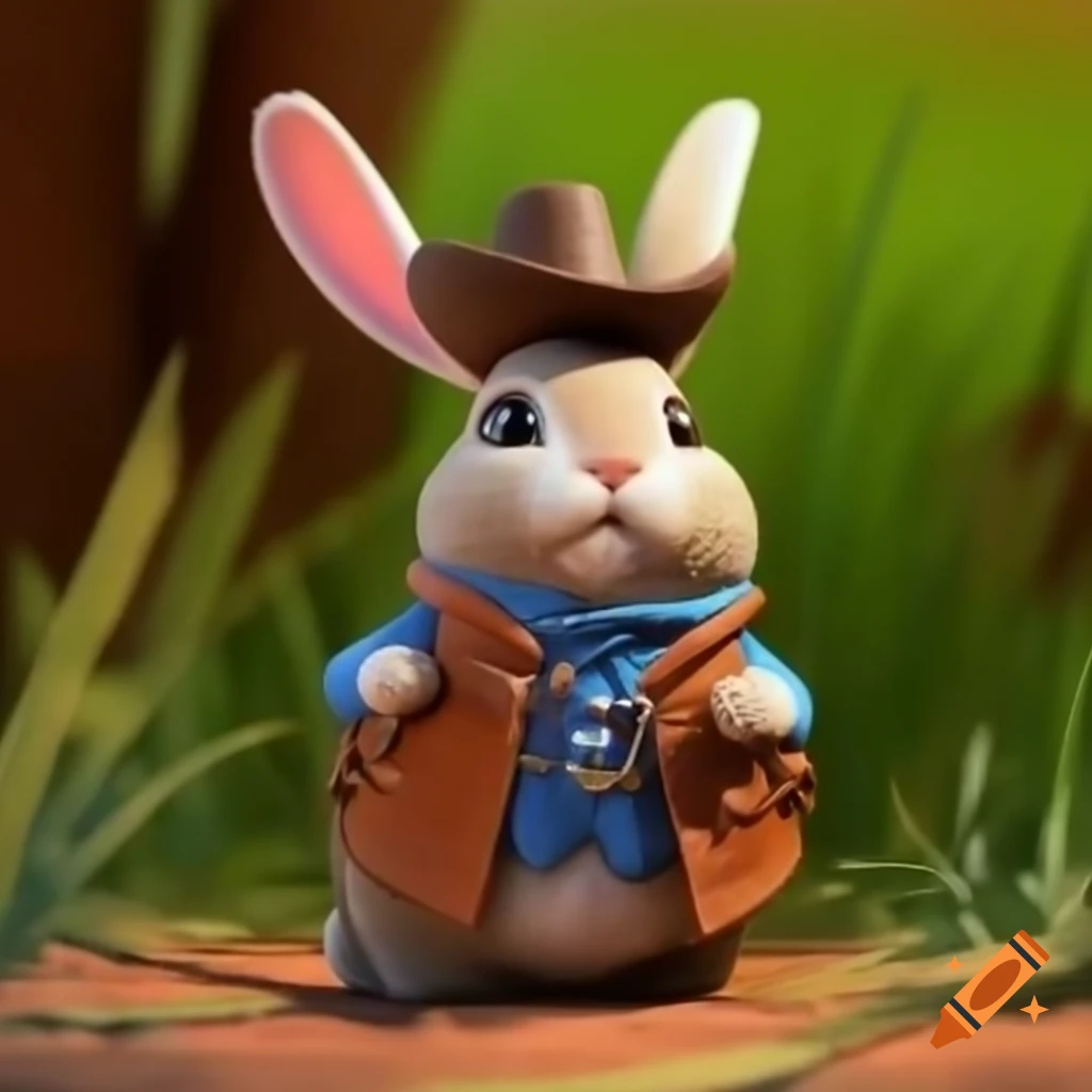 Outlaw rabbit wearing hat in wild west setting