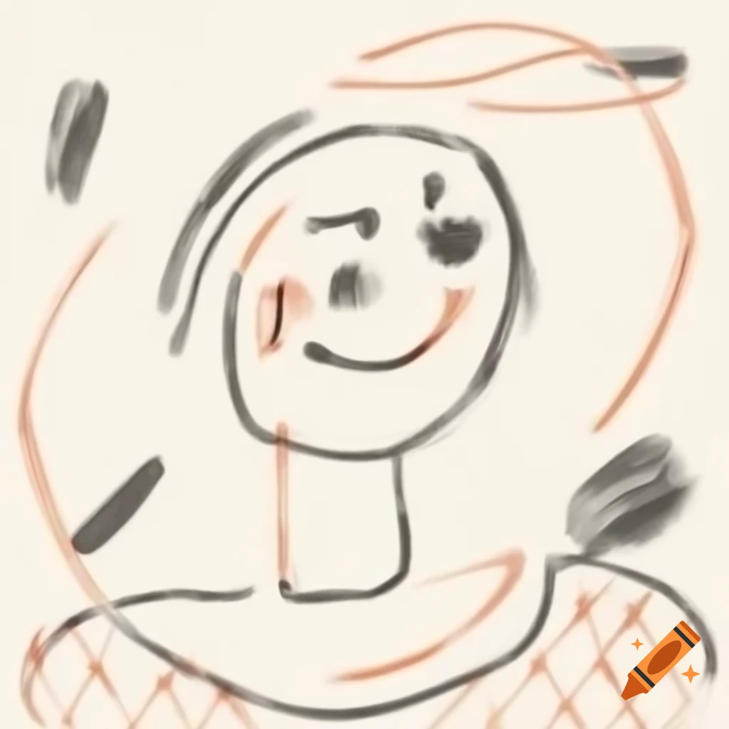 Abstract line drawing of a smiling face with geometric curves and colorful stains