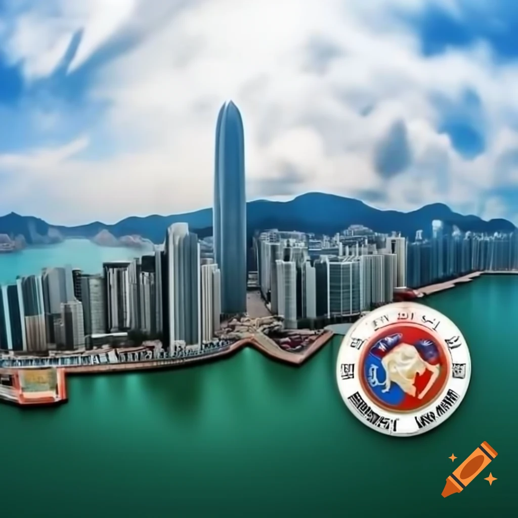 Realistic photo of Hong Kong skyline with Victoria Harbour and modern skyscrapers