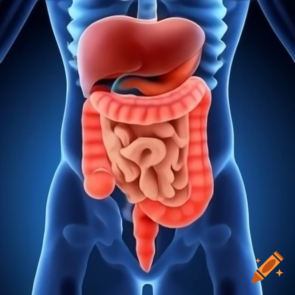 8K anatomical illustration of human large intestine labeled in Spanish ...