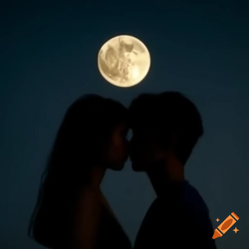 Moonlight casting shadows of a couple
