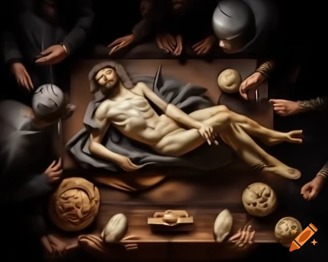 Intricate hyper-realistic old Orthodox diagram on wooden table
