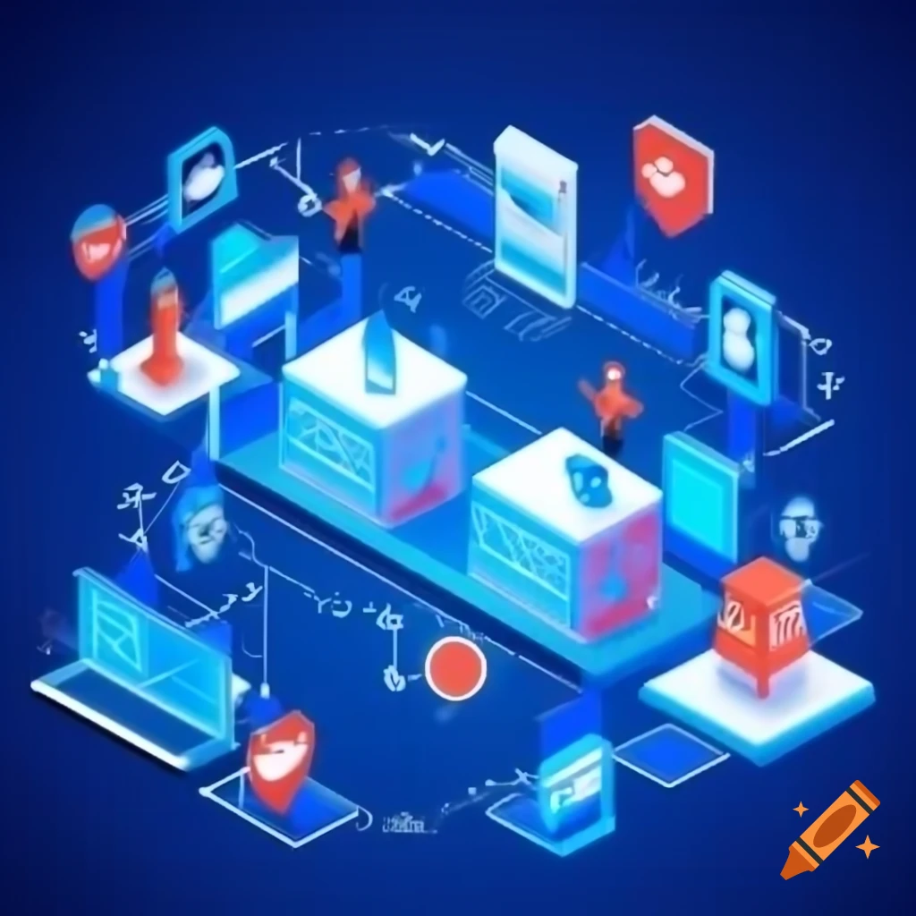 Isometric 3D style secure digital tunnel with IPsec and VPN symbols