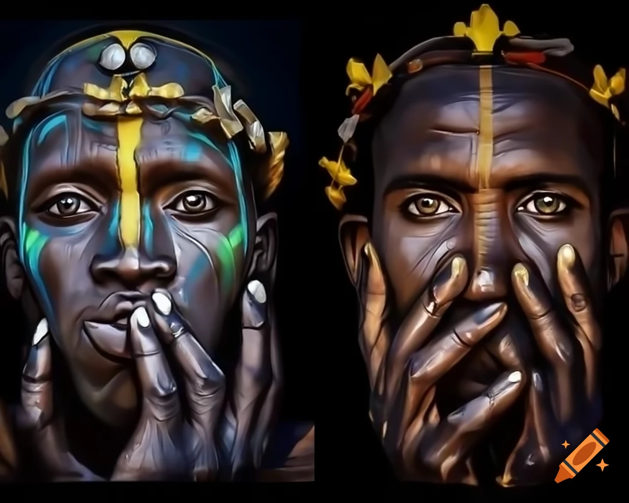 Highly detailed close-up portrait painting with sharp focus