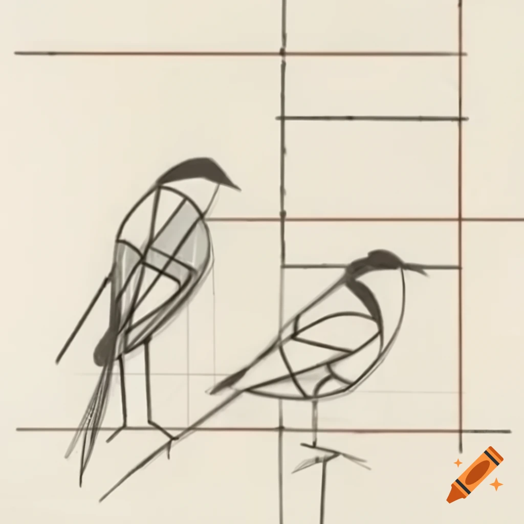 Abstract line drawing of two Birdmen laughing with geometric curves
