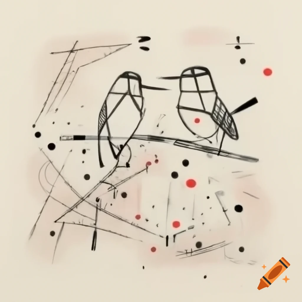 Abstract line drawing of two Birdmen laughing with geometric curves