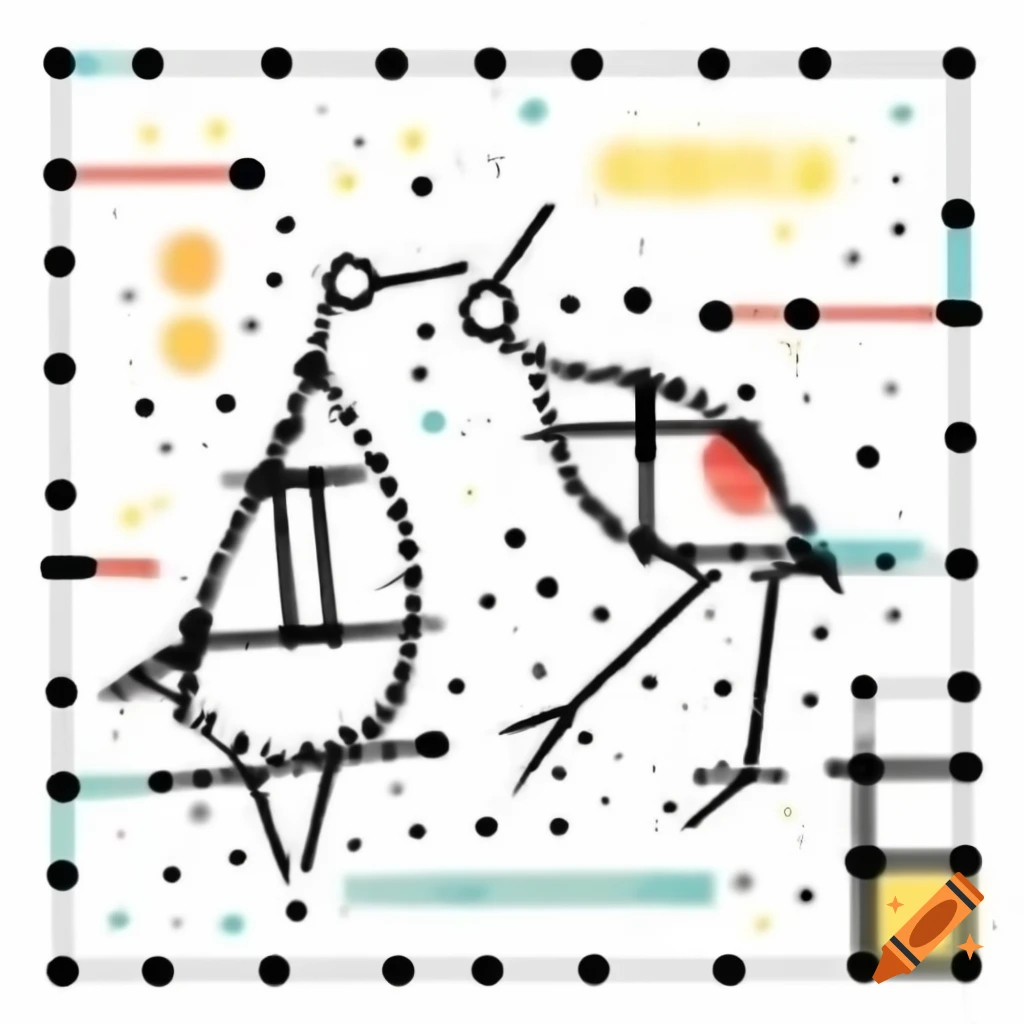 Abstract line drawing of two Birdmen laughing with geometric curves