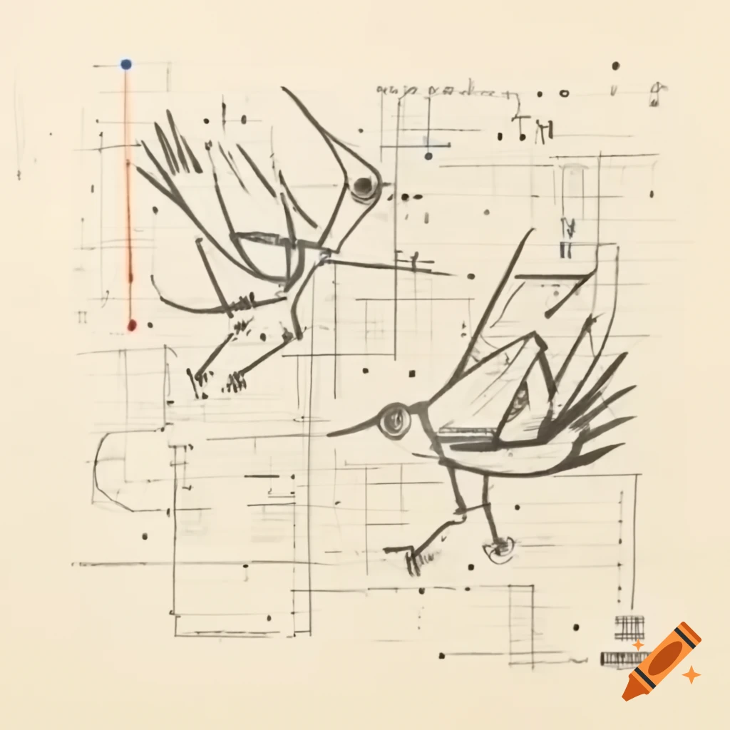 Abstract line drawing of two Birdmen laughing with geometric curves