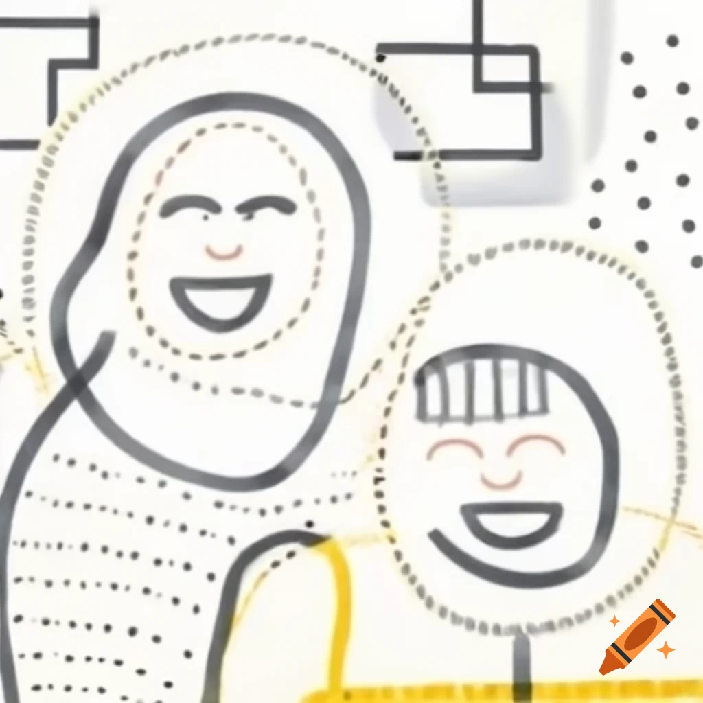 Abstract line drawing of two laughing profiles in Mondrian and matrix style
