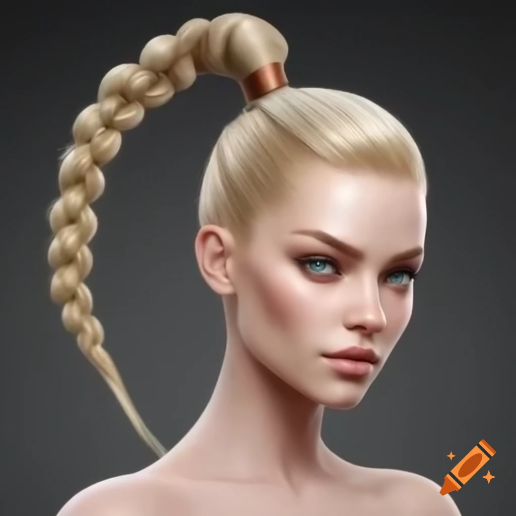 Blonde woman with sleek hairstyle and long side plait
