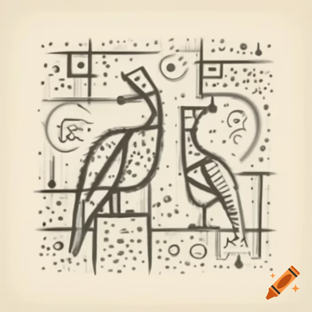 Abstract line drawing of two Birdmen laughing with geometric curves