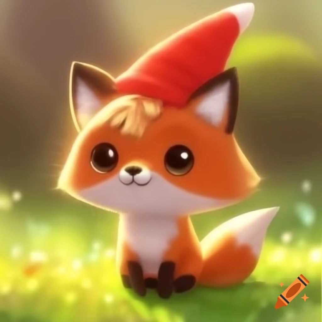 Cute fox wearing a red hat