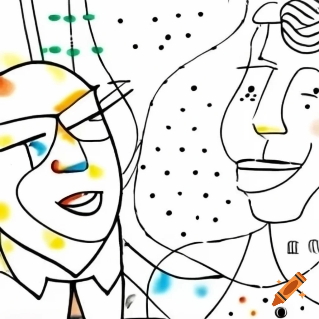 Abstract line drawing of laughing profile in Mondrian and expressionism style