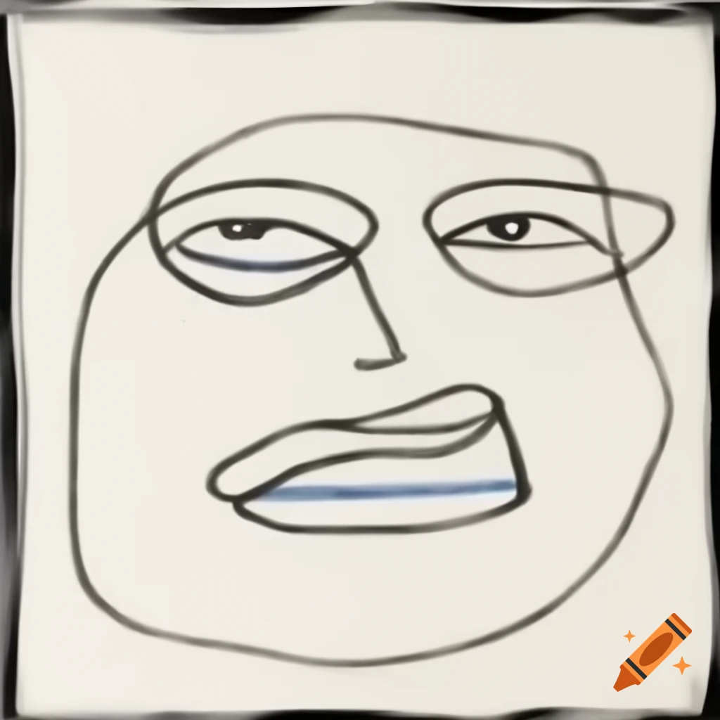 Abstract line drawing of a laughing face in Mondrian and expressionism style with geometric shapes