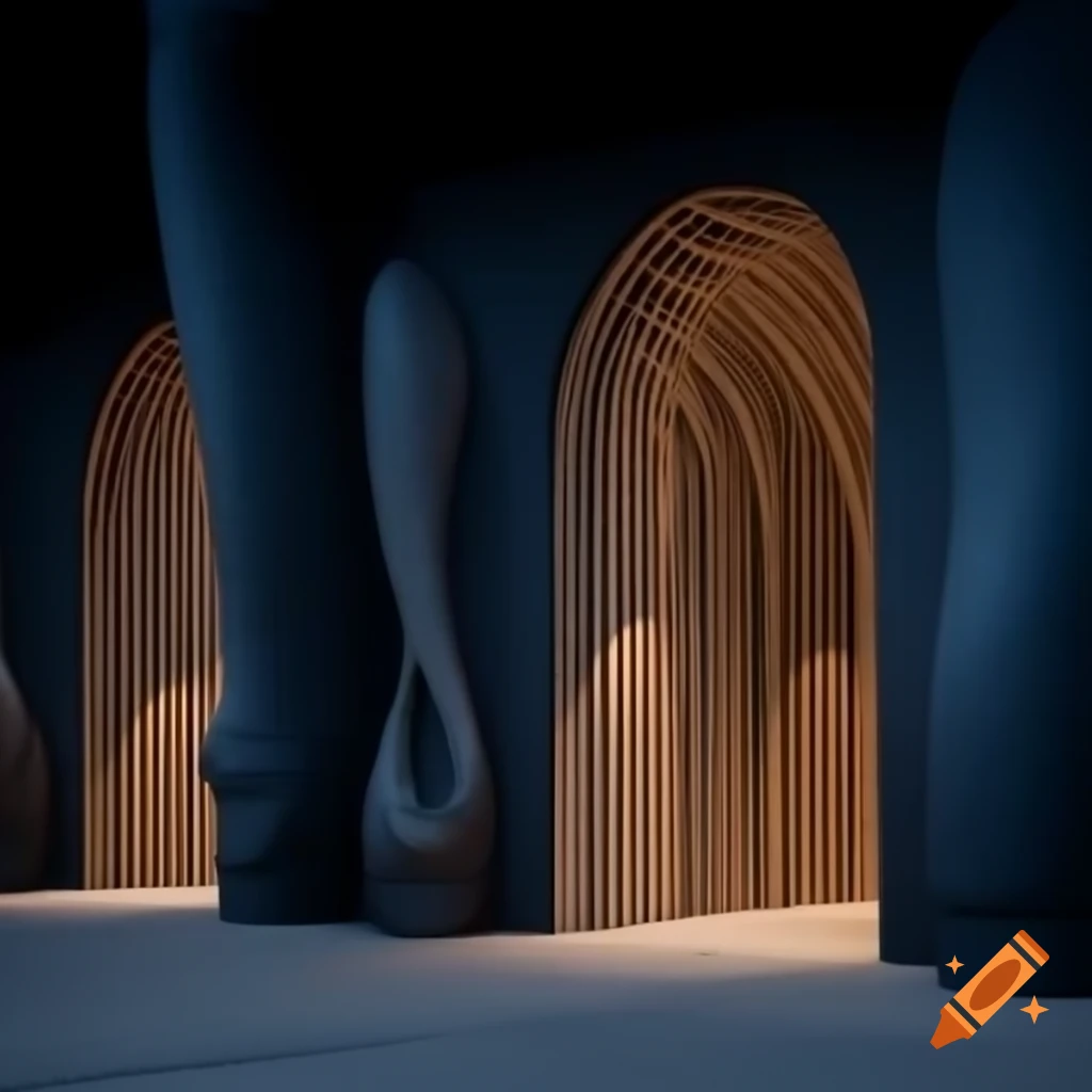 Elegant multi-layered archway design for modern restaurant entrance