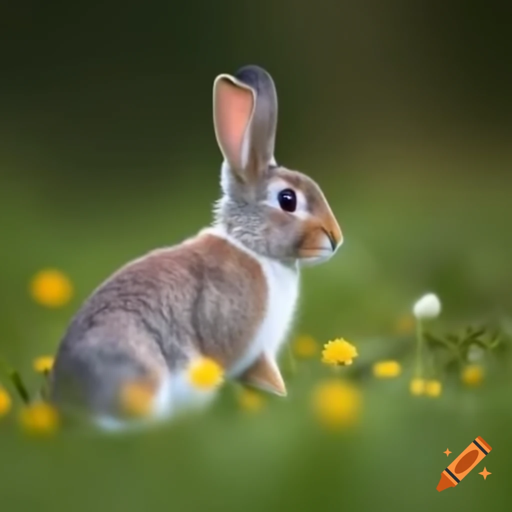 Tiny gray bunny named Luna in a peaceful meadow