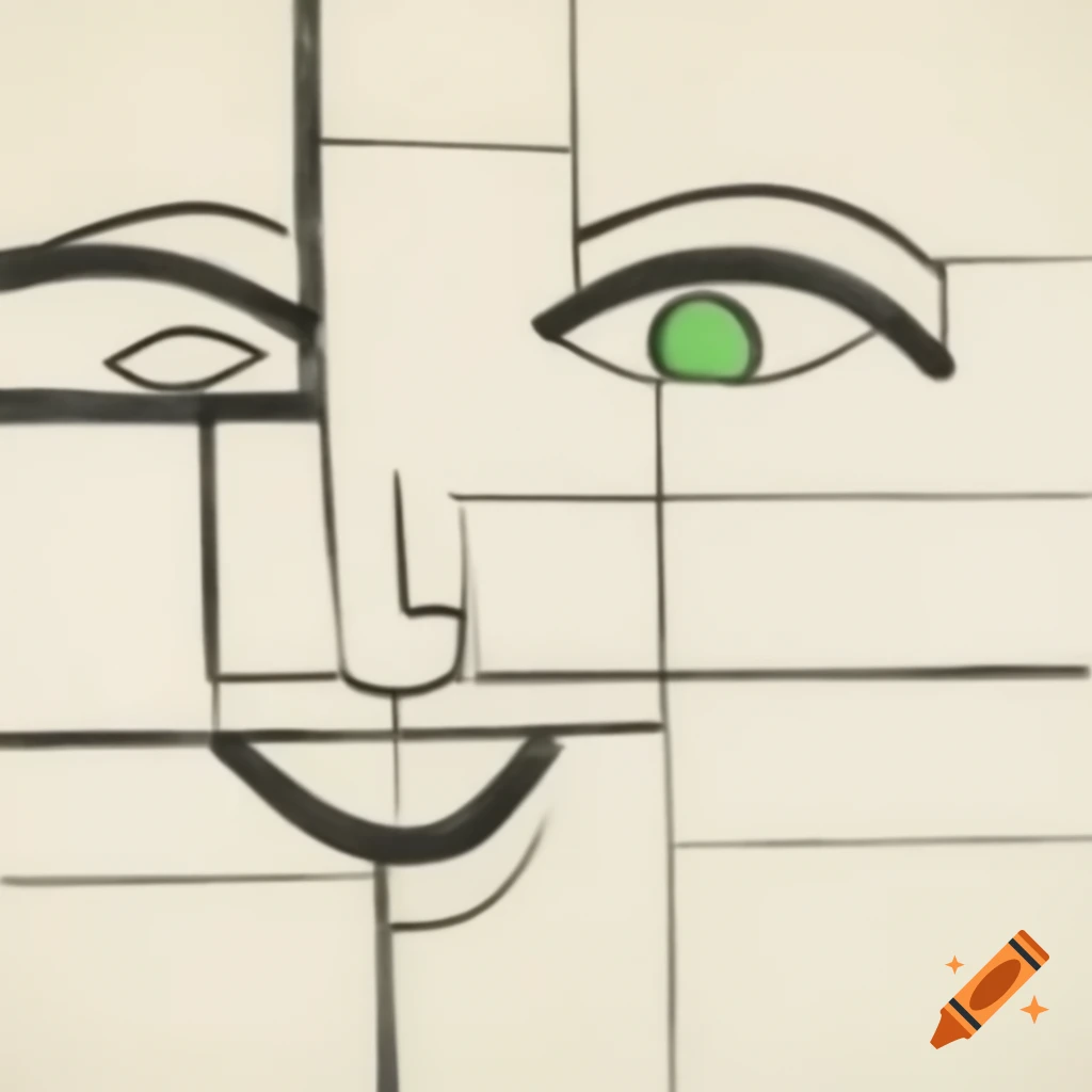 Abstract line drawing of a laughing face in Mondrian and expressionism style with geometric shapes