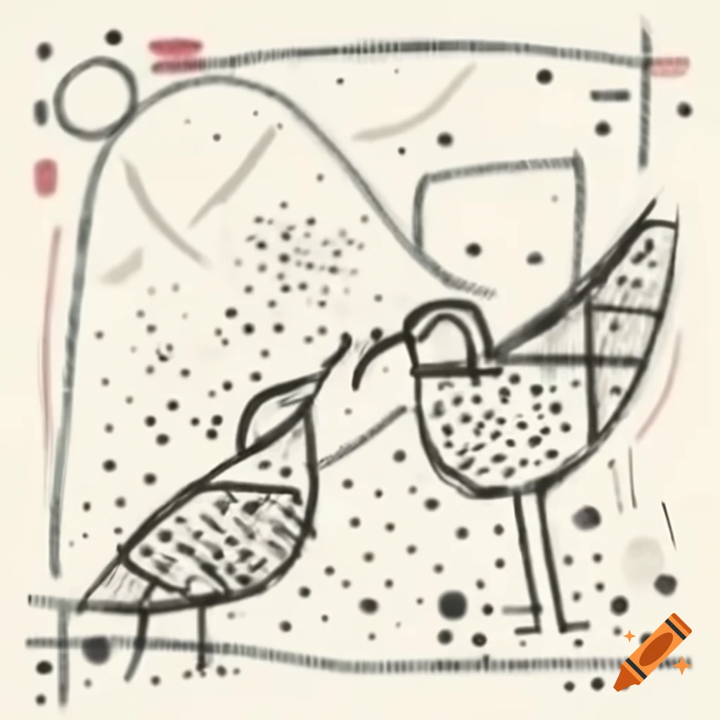 Abstract line drawing of two Birdmen profiles laughing with geometric curves