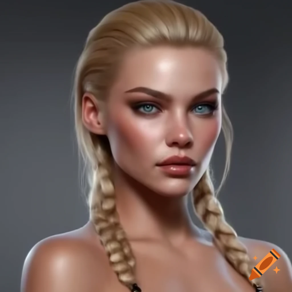 Blonde woman with sleek hairstyle and long side plait