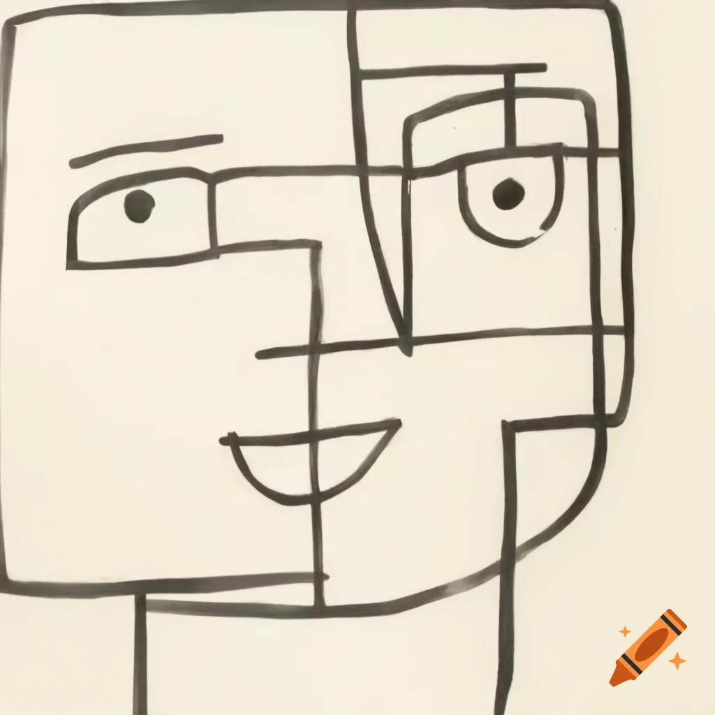 Abstract line drawing of a laughing face in Mondrian and expressionism style with geometric curves