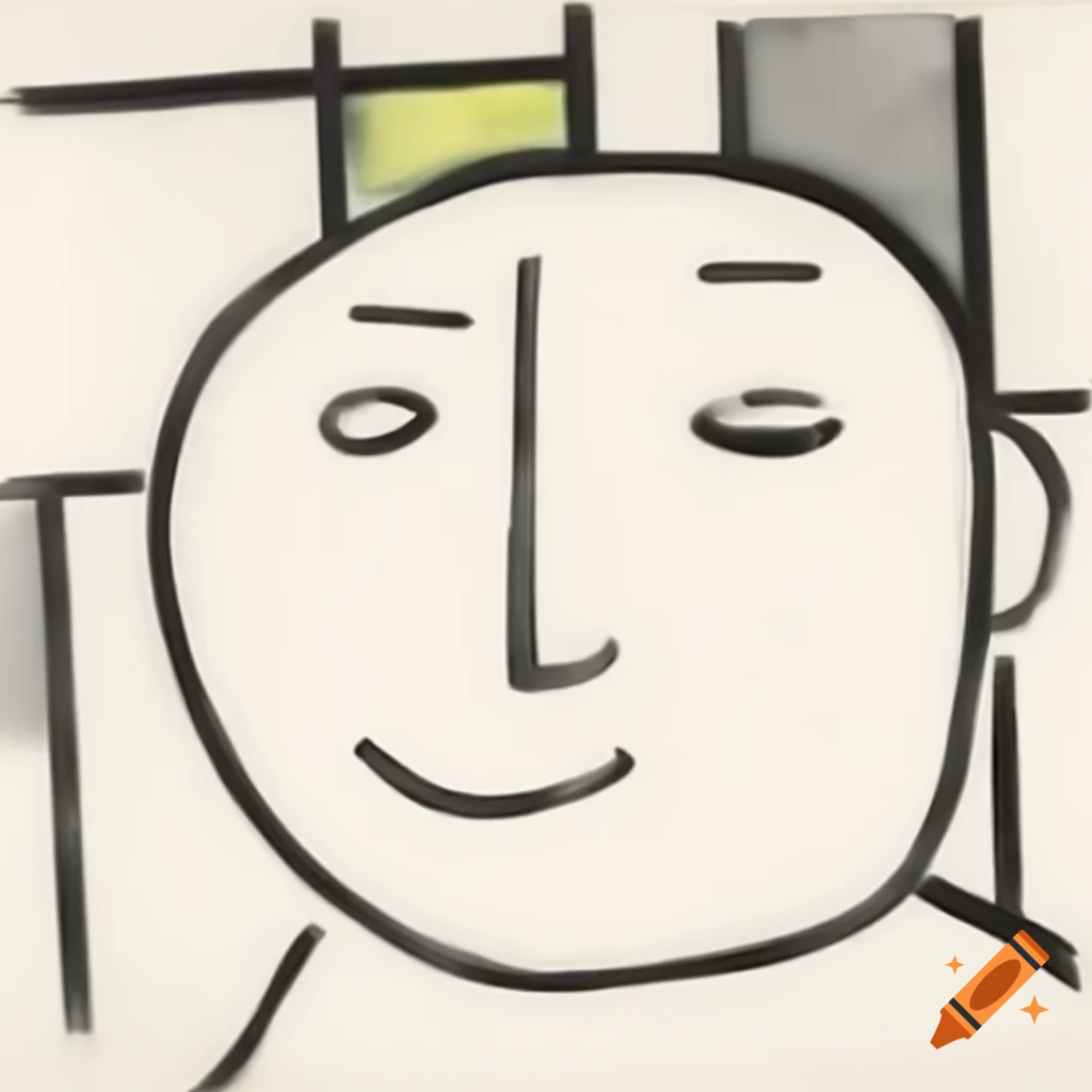 Abstract line drawing of a laughing face in Mondrian and expressionism style with geometric curves