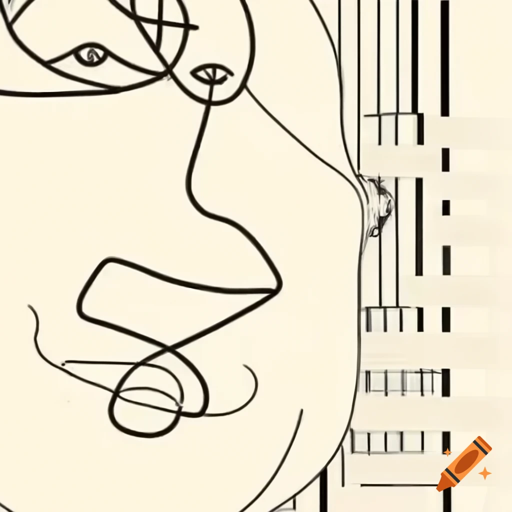 Abstract line drawing of a laughing face in Mondrian and expressionism style