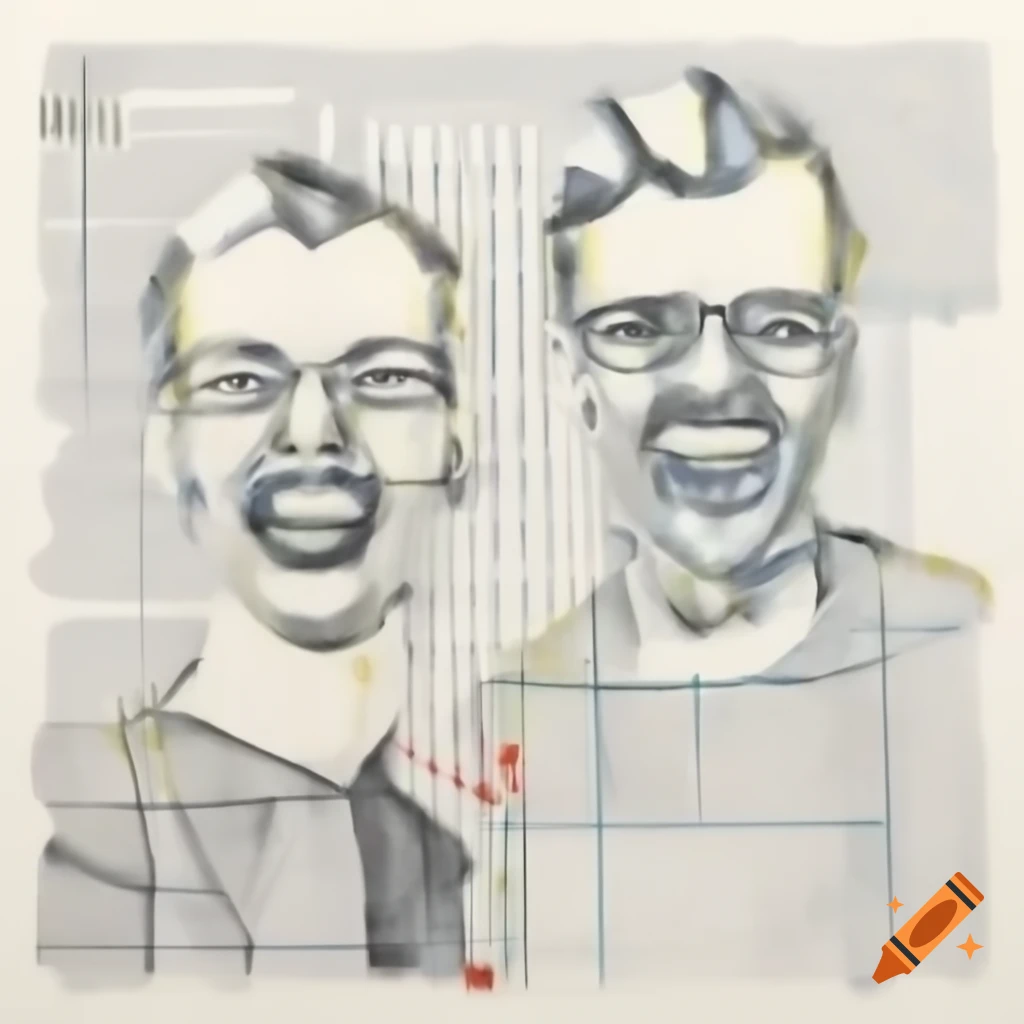 Abstract line drawing of two laughing profiles in Mondrian and expressionism style