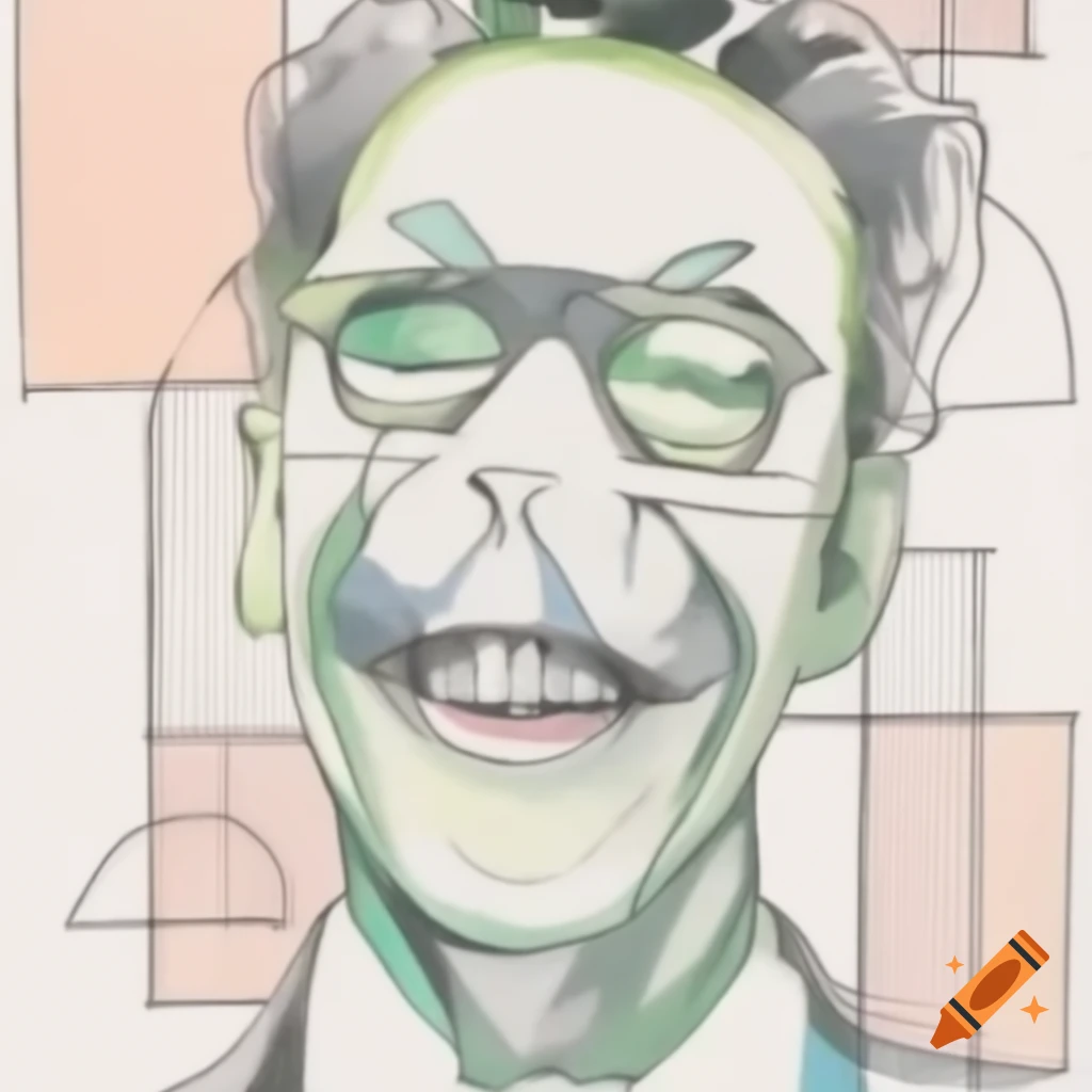 Abstract line drawing of a laughing face in Mondrian and expressionism style