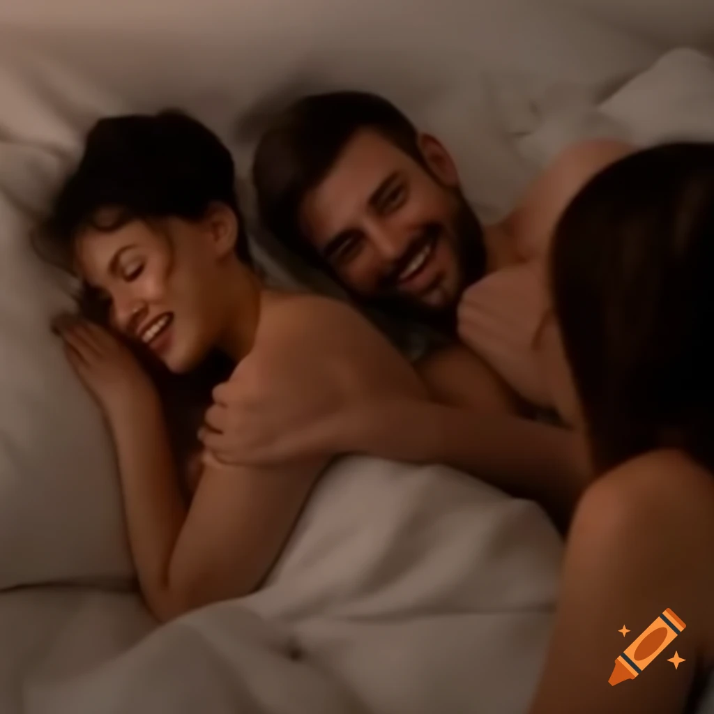 Married couple sharing a joyful moment in a softly lit bedroom
