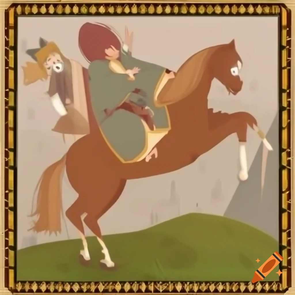 Prince falling off horse into puddle with princess watching from ...